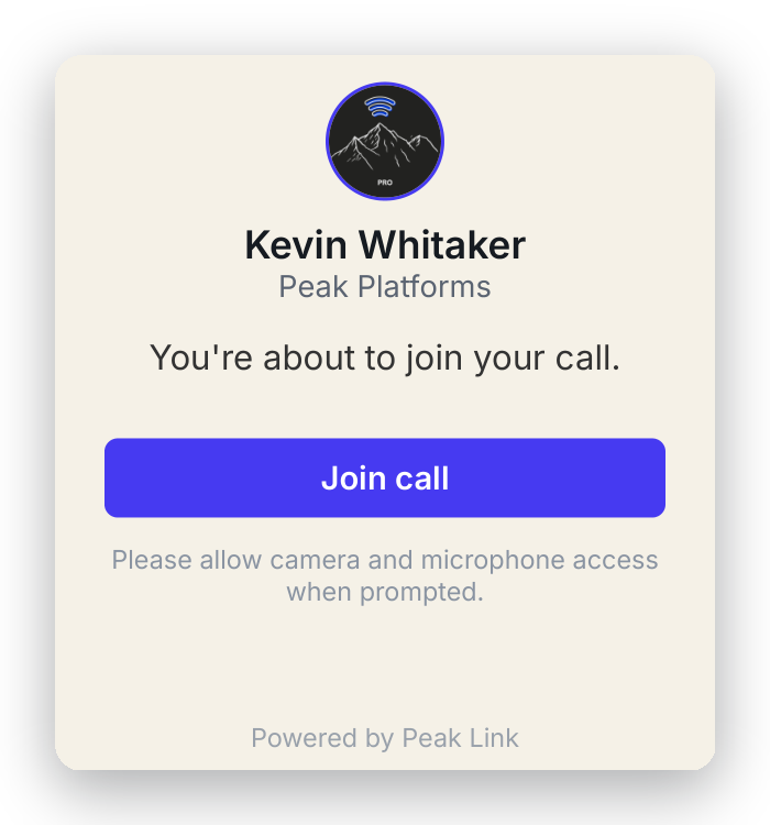 A Peak Link branded call screen